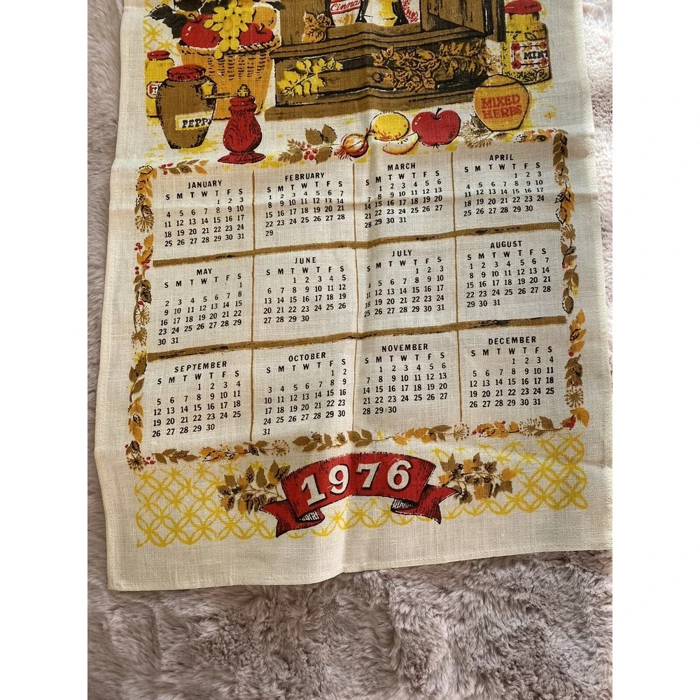 Vintage 1976 Calendar Tapestry/Towel Country Style Kitchen Cabinet with Spices